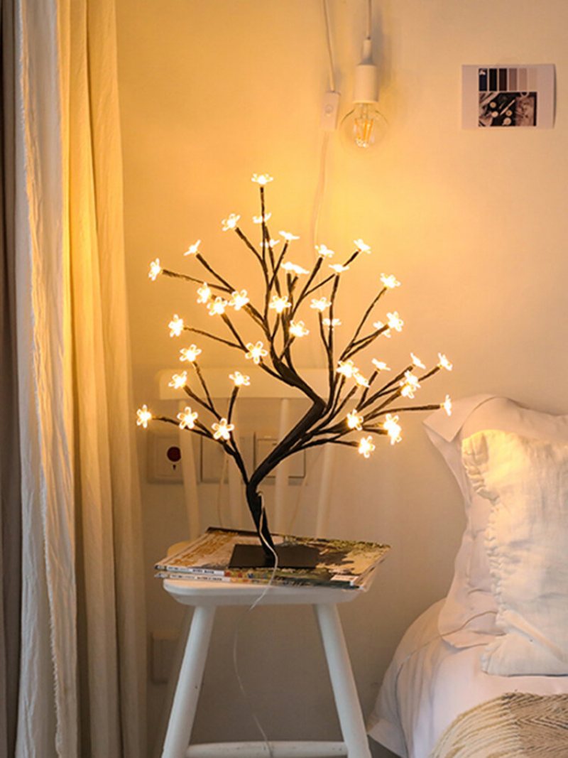 Cherry Blossom Tree Lamp Lampa Stołowa Led Kryty Sztuczna Dekoracja Oświetlone Drzewo Do Sypialni Wesele Biuro