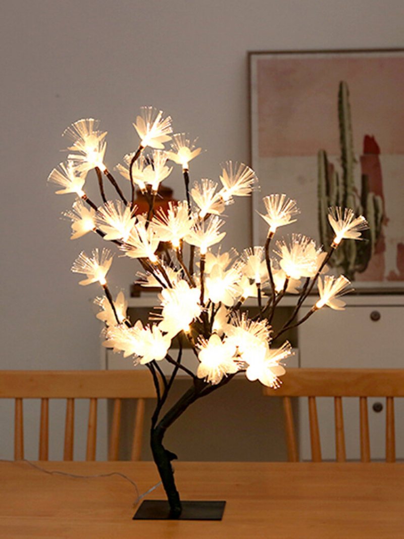 Cherry Blossom Tree Lamp Lampa Stołowa Led Kryty Sztuczna Dekoracja Oświetlone Drzewo Do Sypialni Wesele Biuro