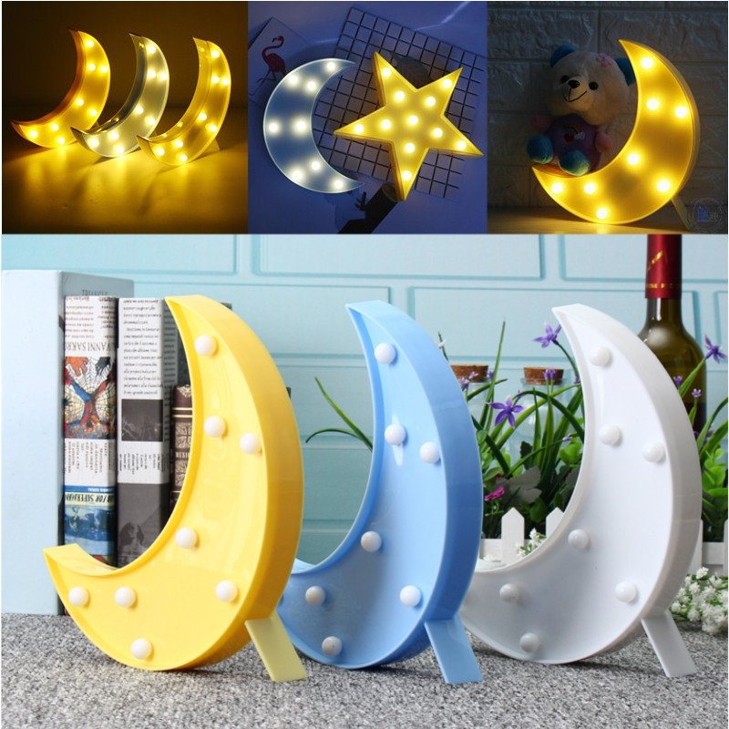 Cute Moon Led Night Light Kinkiet Na Baterie Baby Kids Sypialnia Home Decor