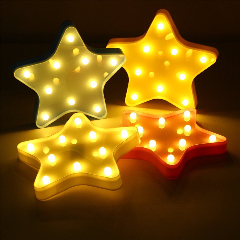 Cute Star Led Night Light Lampa Ścienna Na Baterie Baby Kids Sypialnia Home Decor