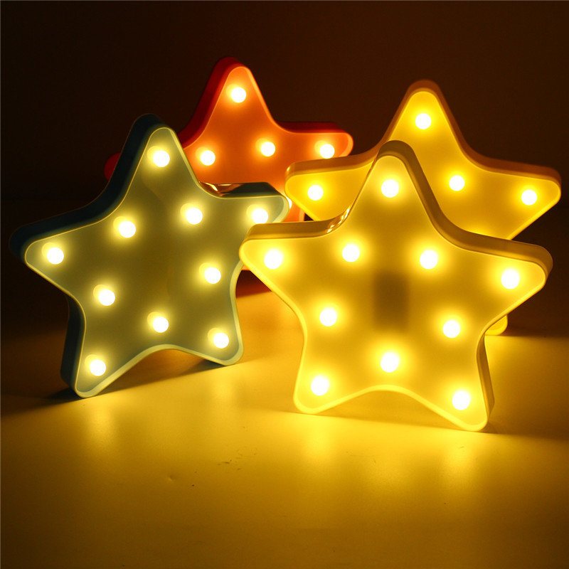 Cute Star Led Night Light Lampa Ścienna Na Baterie Baby Kids Sypialnia Home Decor