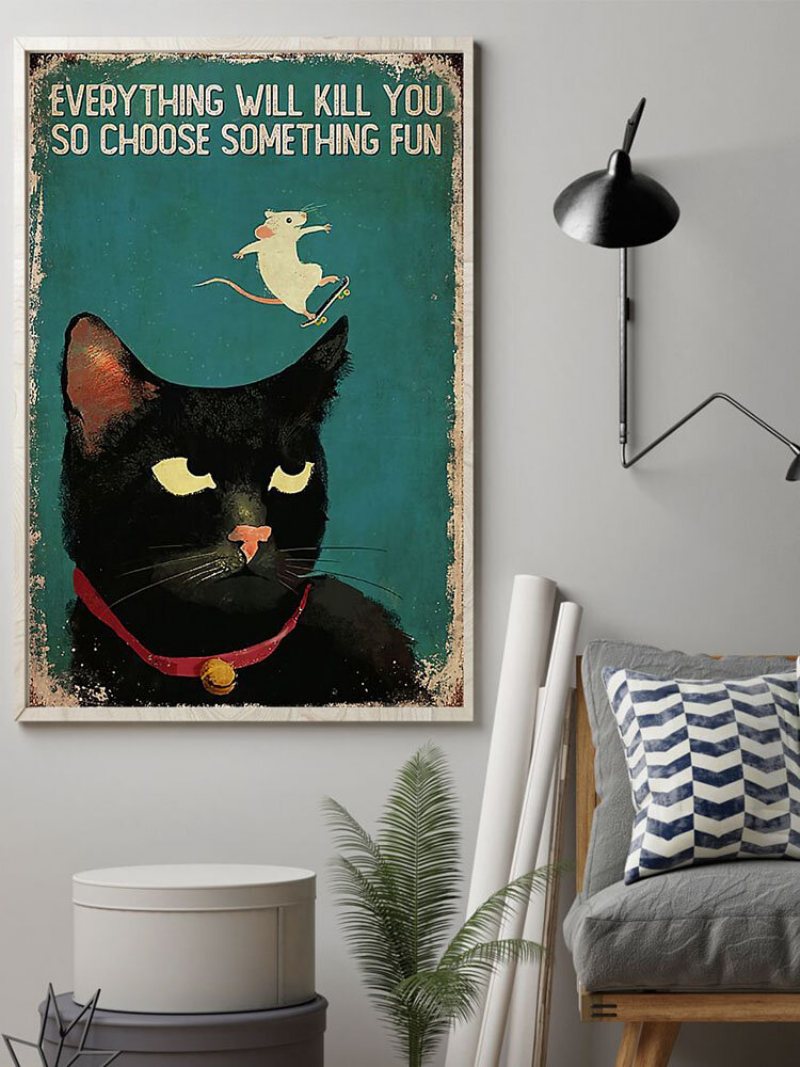 Czarny Kot I Mysz Wzór Na Płótnie Malarstwo Nieoprawione Ściany Płótno Artystyczne Salon Home Decor