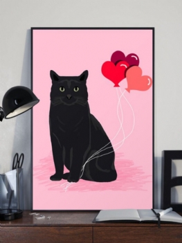Czarny Kot I Różowy Balon Wzór Płótnie Malarstwo Unframed Wall Art Canvas Salon Wystrój Domu