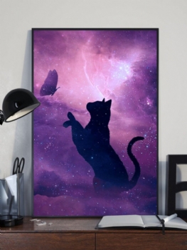 Czarny Kot I Wzór Motyla Płótno Malarstwo Nieoprawione Ściany Artystyczne Salon Home Decor