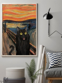 Czarny Kot Unframed Obraz Olejny Na Płótnie Tajemniczy Wall Art Salon Home Decor
