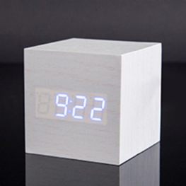 Drewniany Budzik Cyfrowy - Kontrola Dźwięku Elektroniczny Z Kalendarzem Liczbowym Led Temperatury I Czasu