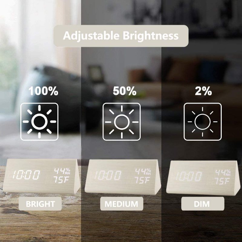 Drewniany Cyfrowy Budzik Z Elektronicznym Wyświetlaczem Czasu Led 3 Ustawienia Alarmu Wykrywanie Wilgotności I Temperatury