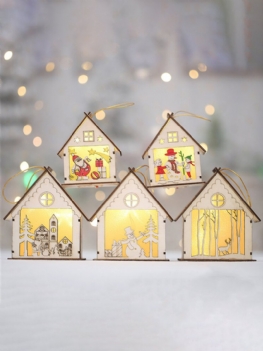 Drewniany Święty Mikołaj Bałwanek Ełk Lampka Nocna Prezent Na Boże Narodzenie Wiszący Mini Dom
