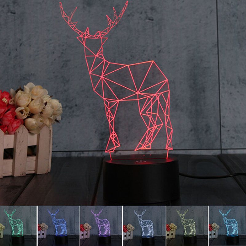 Geometric Deer 3d Akrylowa Lampka Nocna 7 Zmiana Koloru Sypialnia Wystrój Domu