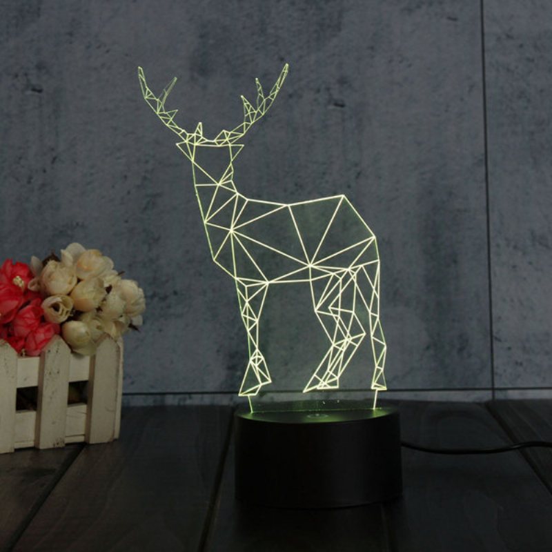 Geometric Deer 3d Akrylowa Lampka Nocna 7 Zmiana Koloru Sypialnia Wystrój Domu