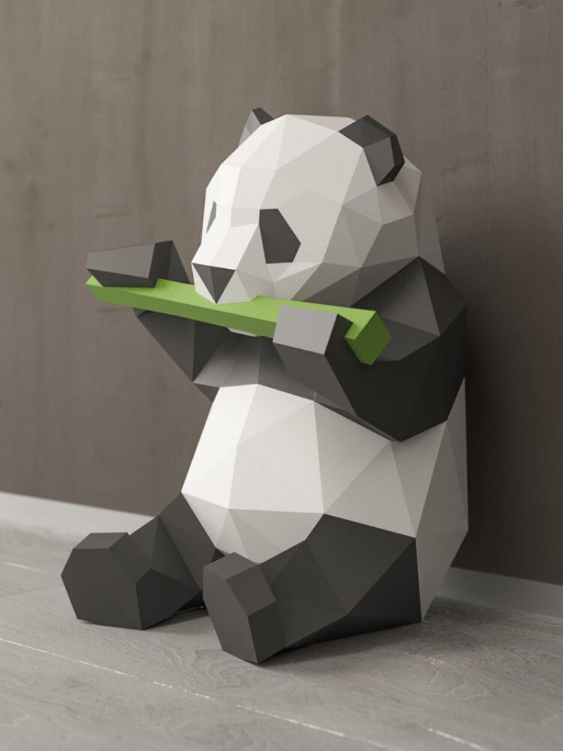 Handmade Diy Panda Jedzenie Bambusa Model Papieru 3d Wystrój Domu Salon Dekoracje Biurowe Papier Do Majsterkowania Do Rękodzieła Puzzle Edukacyjne Zabawki Dla Dzieci Prezent