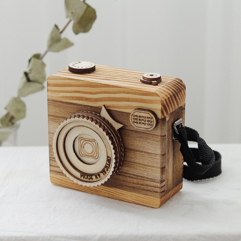 Hangable Camera Music Box Kreatywna Ręcznie Drewniana Pozytywka Mechaniczna Idealny Prezent