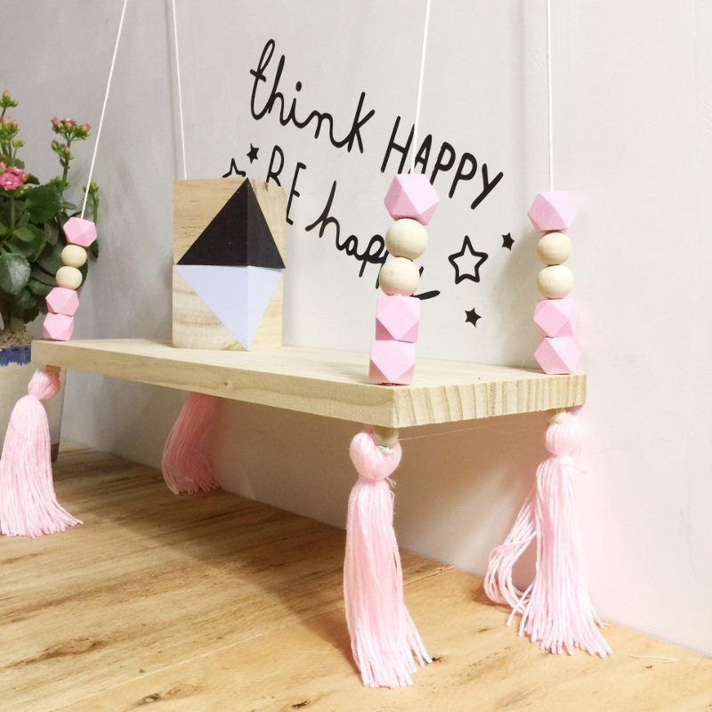 Ins Styles Kids Baby Sypialnia Wiszące Ozdoby Na Ścianę Tassel Wisiorek Z Koralików Drewniana Deska Półka Decor