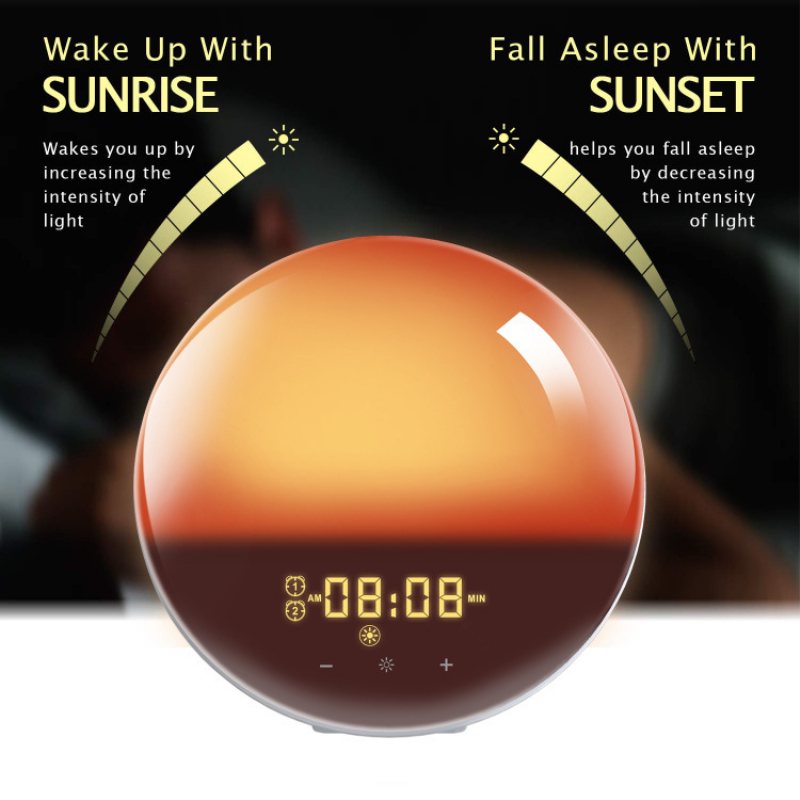 Inteligentny Budzik Light Work Sunrise Cyfrowy Z Symulacją Zachodu Słońca Naturalne Dźwięki I Alarmy