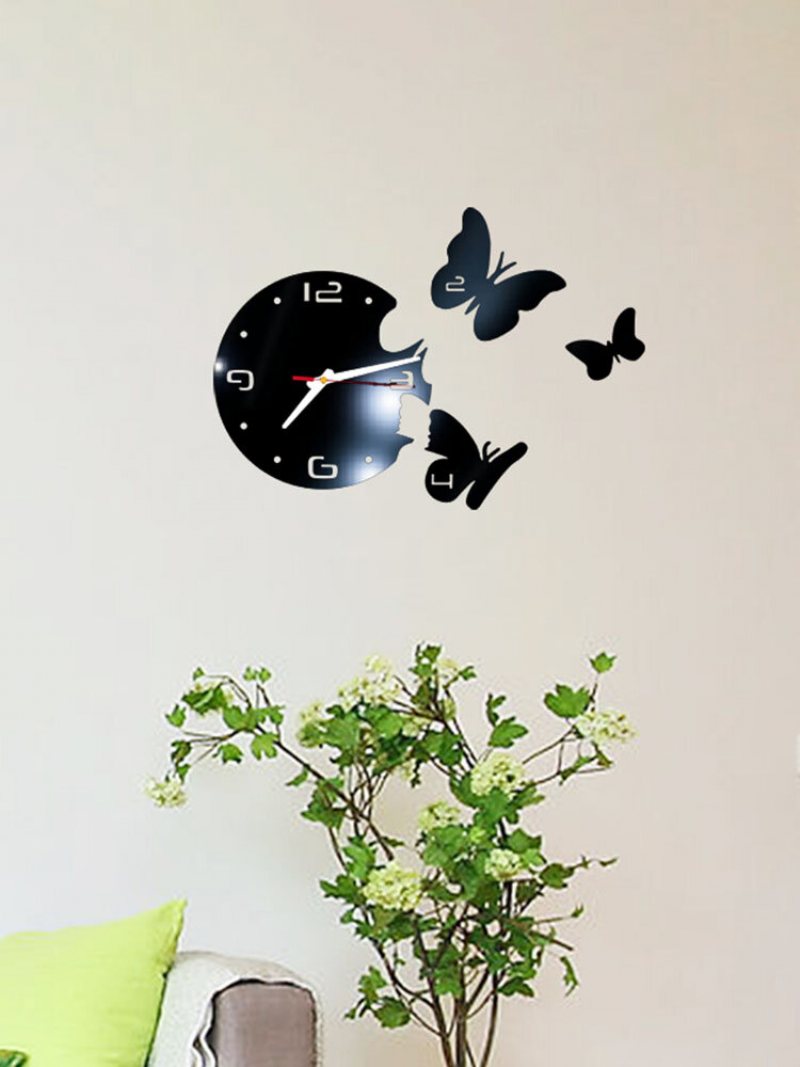 Lustro Akrylowe Naklejki Zegar Ścienny Nowoczesny Design Wróżka Motyl 3d Diy Duvar Saati Zegary Dla Dziewczyny Prezent Salon Home Decor