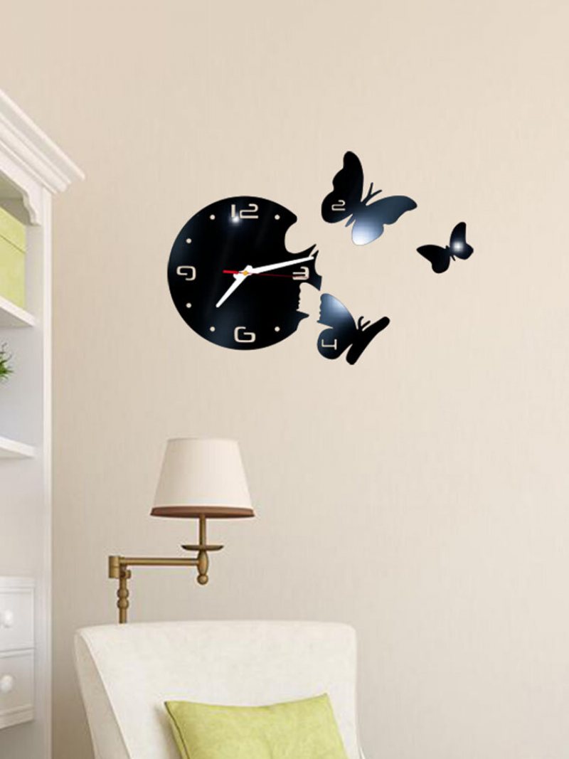 Lustro Akrylowe Naklejki Zegar Ścienny Nowoczesny Design Wróżka Motyl 3d Diy Duvar Saati Zegary Dla Dziewczyny Prezent Salon Home Decor