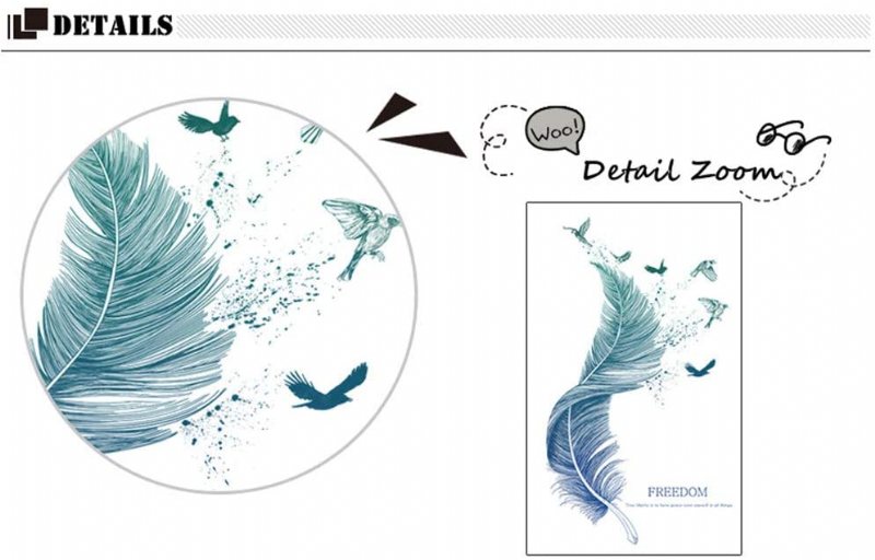 Naklejka Ścienna Do Sypialni Z Piór Dekoracje Ścienne Do Pokoju Dziecięcego Salon 124cm × 72cm | Do Szafki Kuchennej Z Oknem