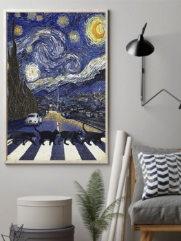 Niebo I Czarne Koty Unframed Obraz Olejny Na Płótnie Tajemniczy Wall Art Salon Wystrój Domu