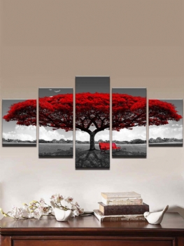Oprawione Wystrój Domu Druk Na Płótnie Malarstwo Ścienne Nowoczesne Red Tree Dekoracje Ławce