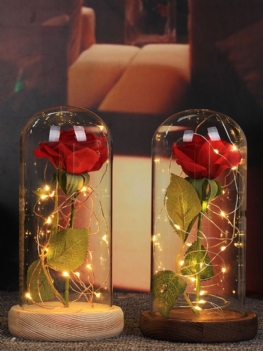 Ozdoby Choinkowe Piękno Zaczarowana Zachowana Czerwona Świeża Róża Szklana Pokrywa + Światło Led