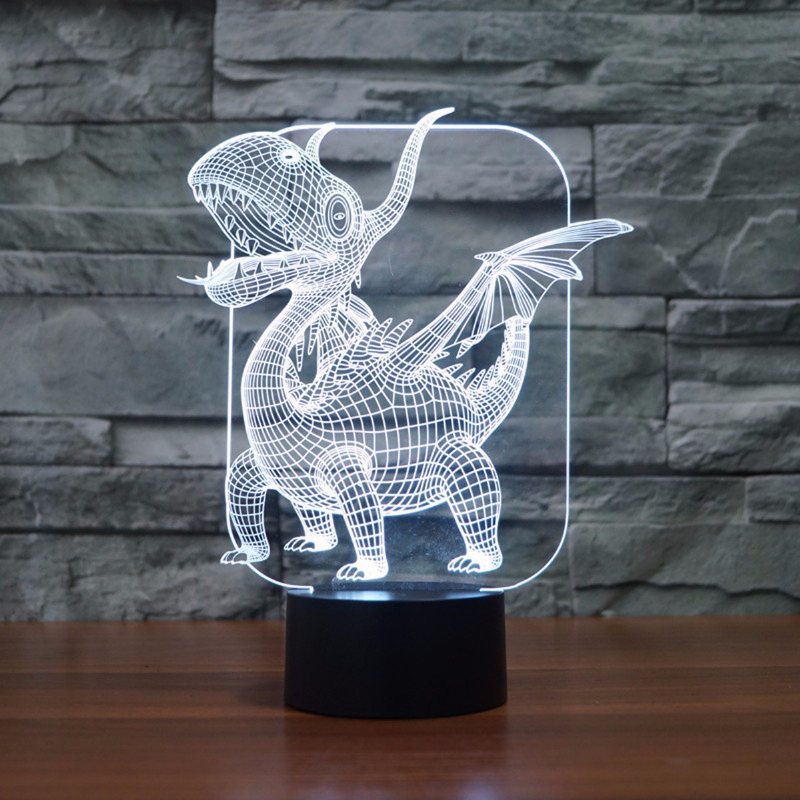 Pterozaur 3d Led Iluzja Lampka Nocna 7 Zmiana Koloru Przełącznik Dotykowy Lampa Biurkowa