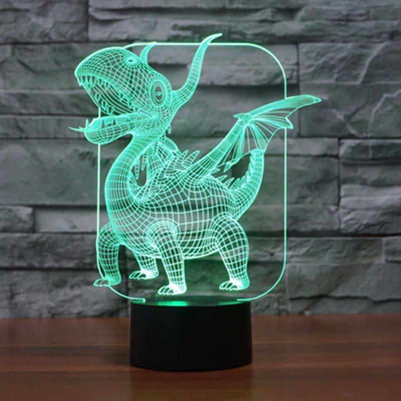 Pterozaur 3d Led Iluzja Lampka Nocna 7 Zmiana Koloru Przełącznik Dotykowy Lampa Biurkowa