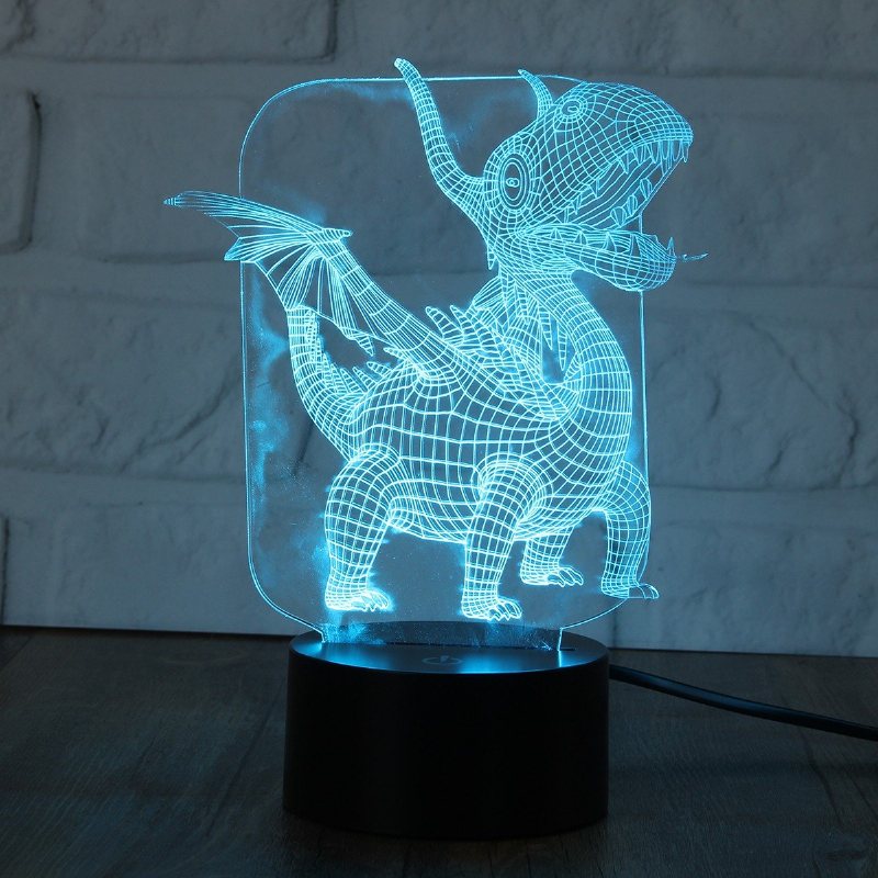 Pterozaur 3d Led Iluzja Lampka Nocna 7 Zmiana Koloru Przełącznik Dotykowy Lampa Biurkowa