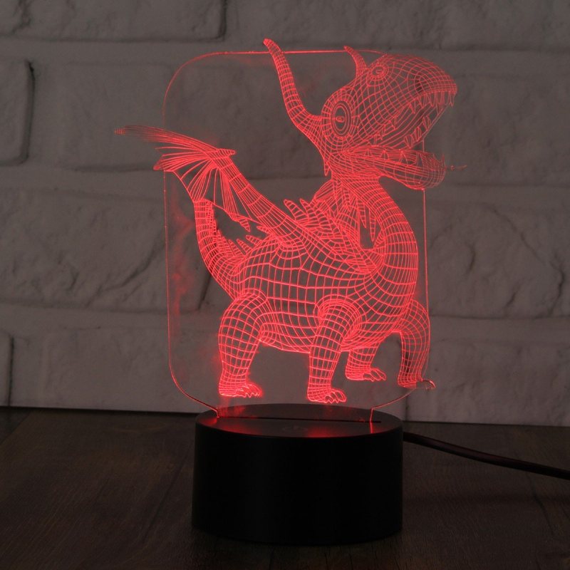 Pterozaur 3d Led Iluzja Lampka Nocna 7 Zmiana Koloru Przełącznik Dotykowy Lampa Biurkowa