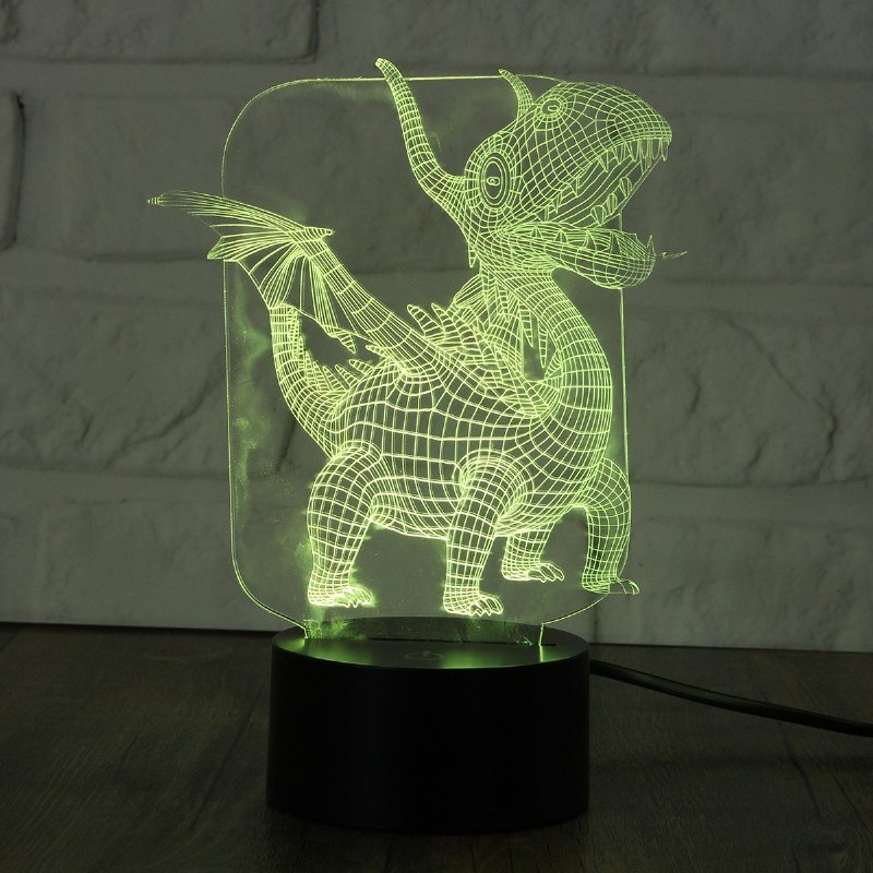 Pterozaur 3d Led Iluzja Lampka Nocna 7 Zmiana Koloru Przełącznik Dotykowy Lampa Biurkowa