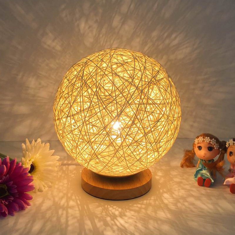 Rattanowa Kula Lampka Nocna Stolik Nocny Sypialnia Home Decor Prezent Walentynkowy