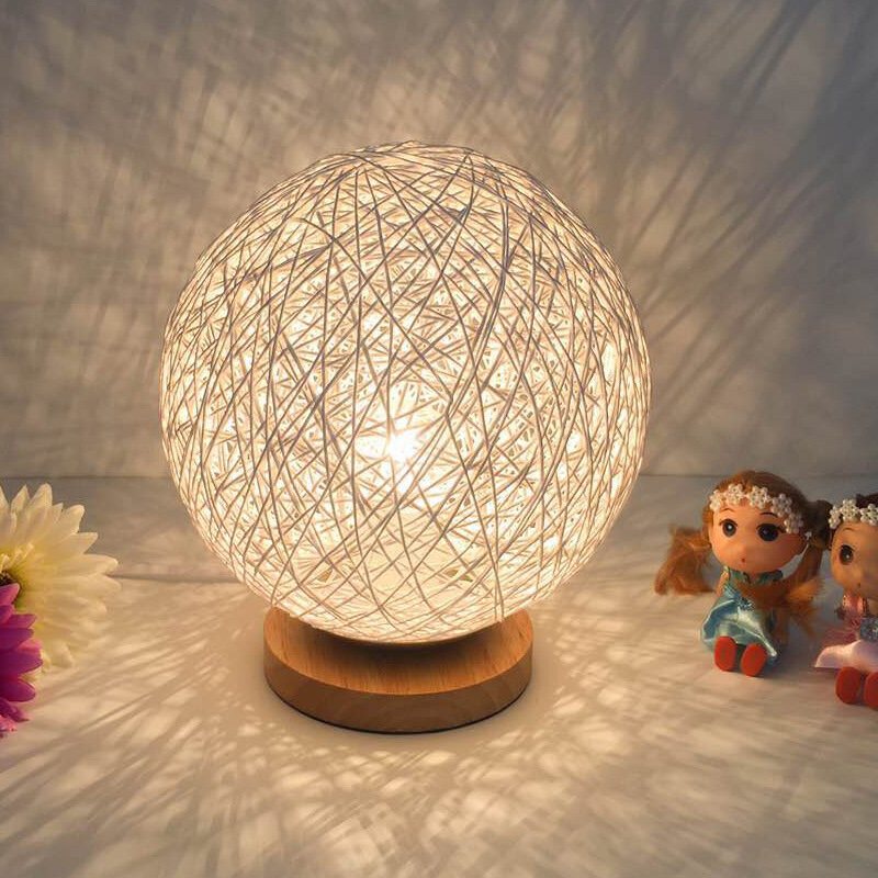 Rattanowa Kula Lampka Nocna Stolik Nocny Sypialnia Home Decor Prezent Walentynkowy