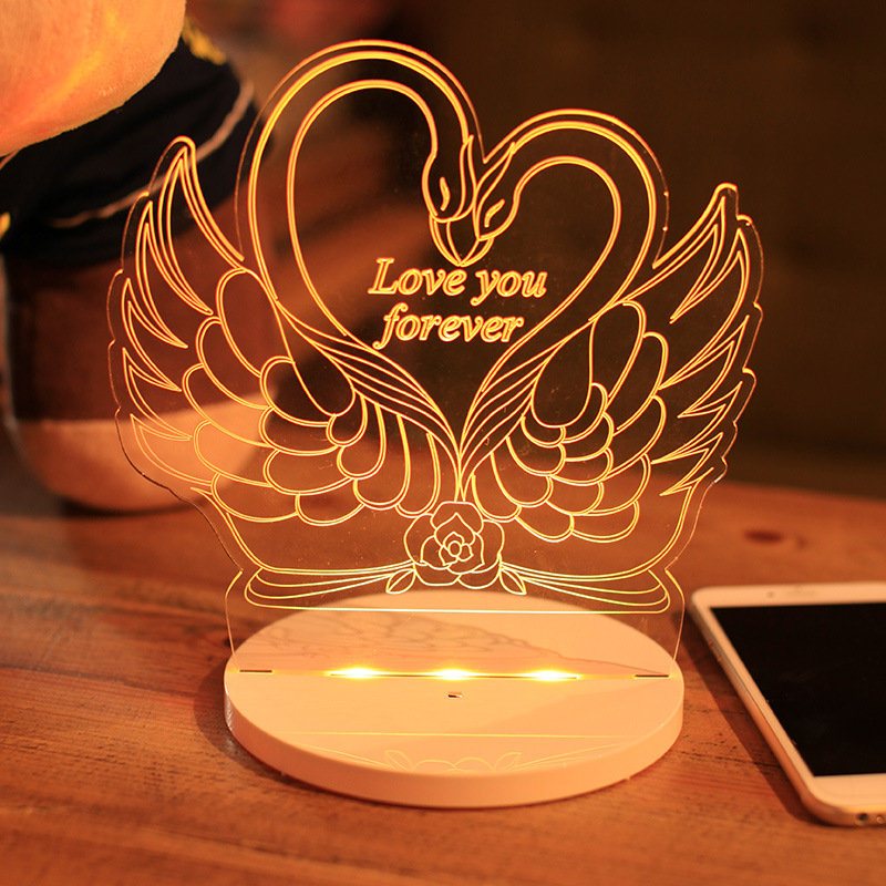 Swan 3d Led Night Light Sterowanie Dotykowe Zasilane Przez Usb Christmas Valentine Gift Home Decor