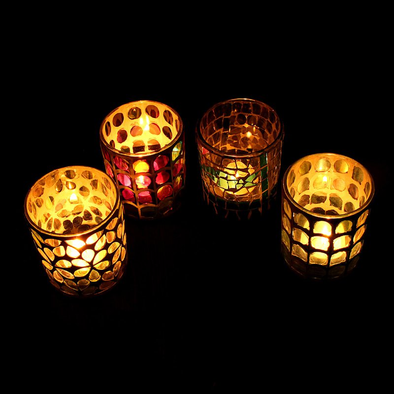 Tea Light Świecznik Szklana Mozaika Festiwal Ślubny Prezent Home Bar Decor