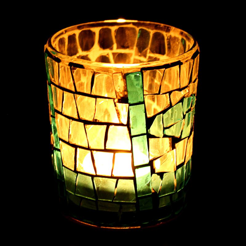 Tea Light Świecznik Szklana Mozaika Festiwal Ślubny Prezent Home Bar Decor