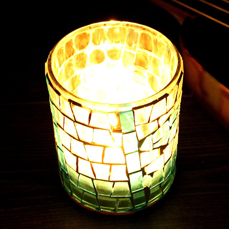 Tea Light Świecznik Szklana Mozaika Festiwal Ślubny Prezent Home Bar Decor