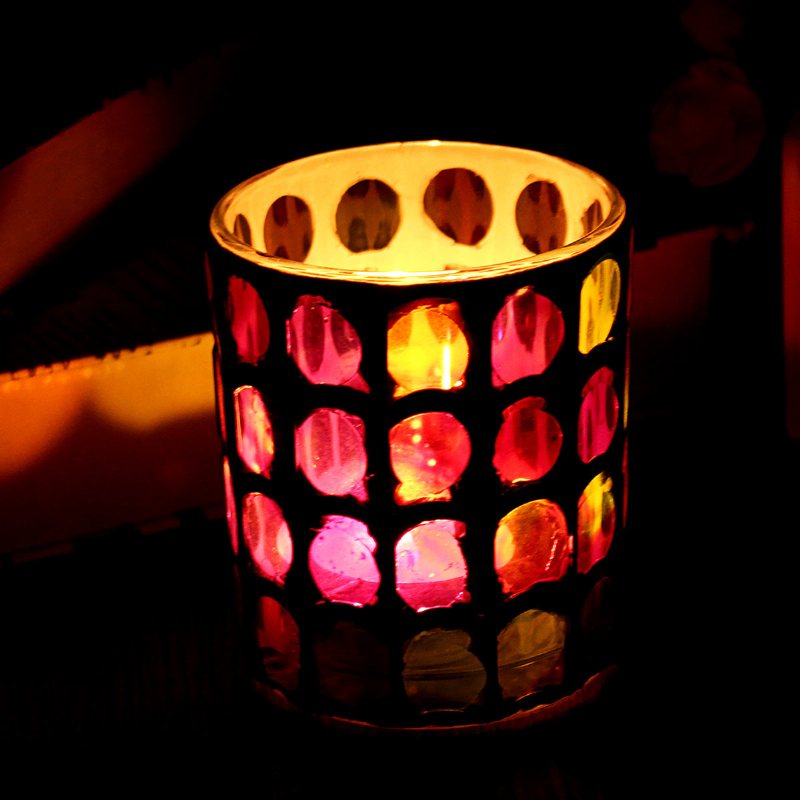 Tea Light Świecznik Szklana Mozaika Festiwal Ślubny Prezent Home Bar Decor