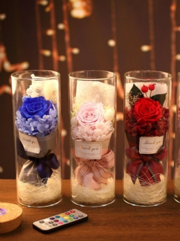 Tęczowa Róża Lampka Nocna Walentynki Prezent Romantyczna Dekoracja Lekki Suszony Kwiat Wieczny