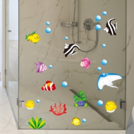 Tropical Cartoon Fish Sea Bubble Ocean World Zdejmowana Ściana Naklejka Łazienkowa Szklane Pasty Decor