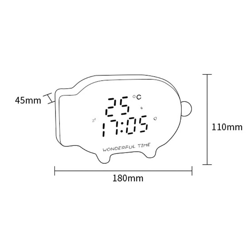 Urocza Świnia Z Kreskówek Światło Zegara Do Sypialni Wielofunkcyjny Ekran Led Lampka Nocna Usb Akumulator Sterowanie Głosem Alarmujący Zegar