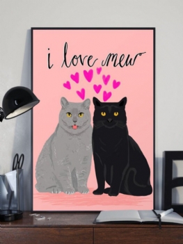 Valentine Miłość Koty Wzór Płótnie Malarstwo Unframed Wall Art Canvas Salon Wystrój Domu