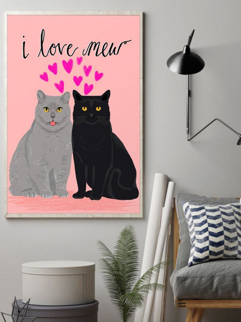 Valentine Miłość Koty Wzór Płótnie Malarstwo Unframed Wall Art Canvas Salon Wystrój Domu