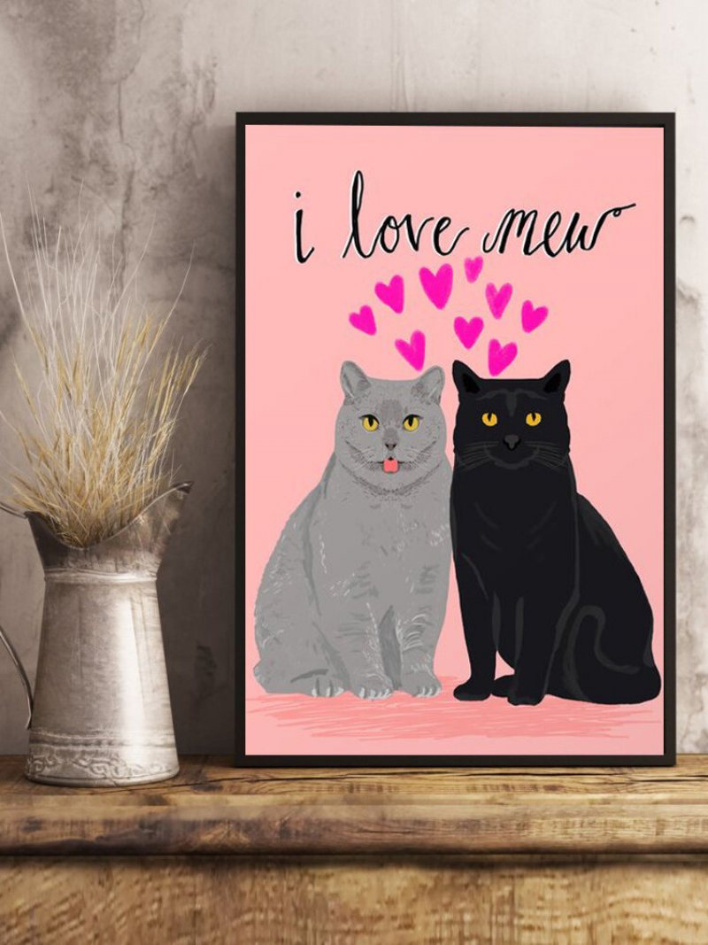 Valentine Miłość Koty Wzór Płótnie Malarstwo Unframed Wall Art Canvas Salon Wystrój Domu