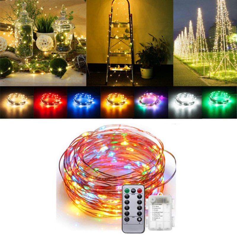 Zasilany Bateryjnie 5m 50leds Wodoodporny Drut Miedziany Fairy String Light Christmas Remote Control