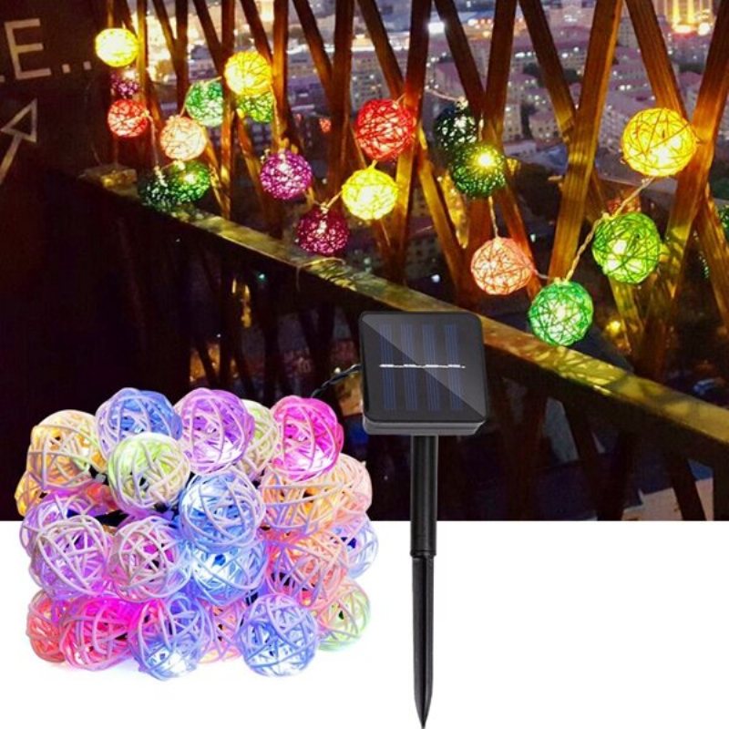 Zasilany Energią Słoneczną 5m 20 Diod Led Multicolor Rattan Ball String Light Na Wesele