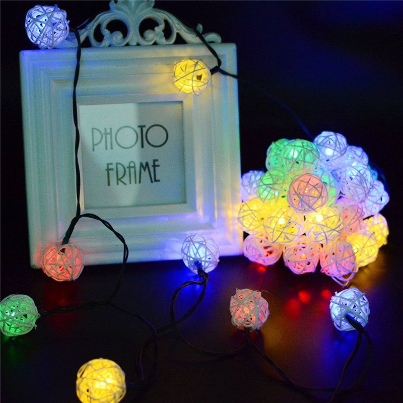 Zasilany Energią Słoneczną 5m 20 Diod Led Multicolor Rattan Ball String Light Na Wesele