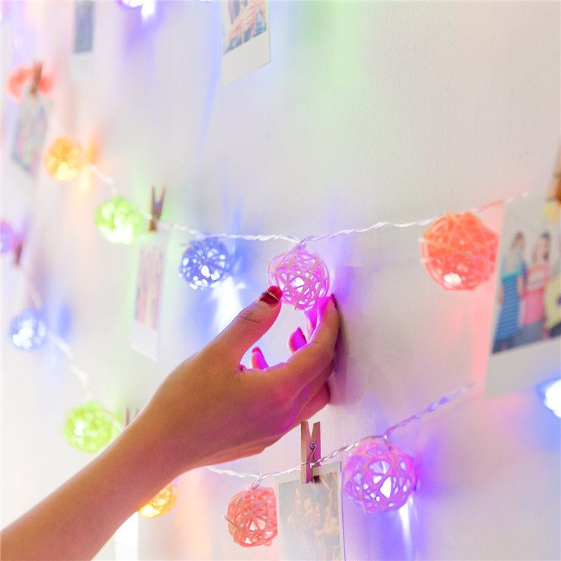 Zasilany Energią Słoneczną 5m 20 Diod Led Multicolor Rattan Ball String Light Na Wesele