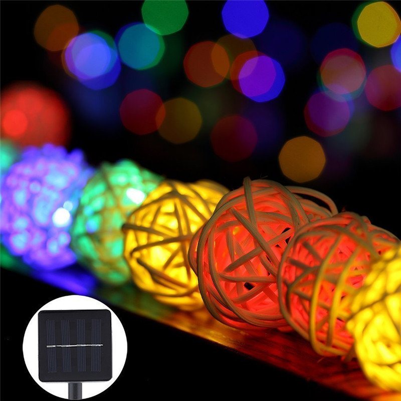 Zasilany Energią Słoneczną 5m 20 Diod Led Multicolor Rattan Ball String Light Na Wesele