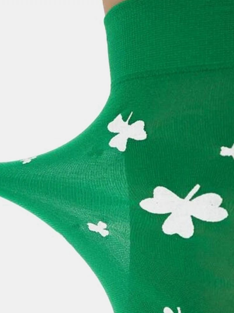 Kobiety Bawełniane Koniczyny Wzór St. Patrick's Day Party Moda Na Świeżym Powietrzu Pończochy Podkolanówki