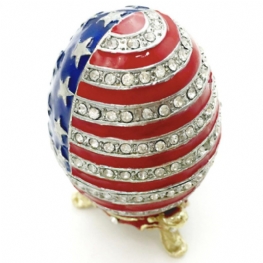 Jajko Wielkanocne Z Wyglądem Amerykańskiej Flagi Emaliowane Etui Na Biżuterię Malowane Metalowe Rzemiosło Luksusowe Ozdoby