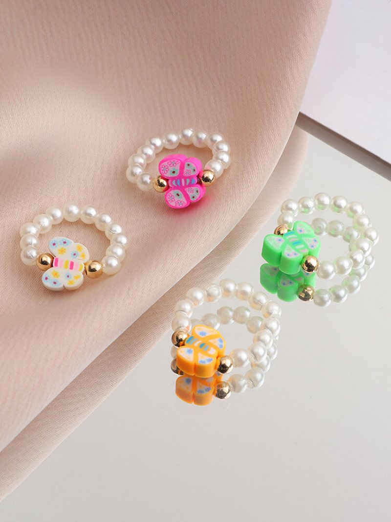 3/4 Szt. Krótkie Ins Flower Butterfly Love Yin Yang Gossip Millet Bead Resin Rings